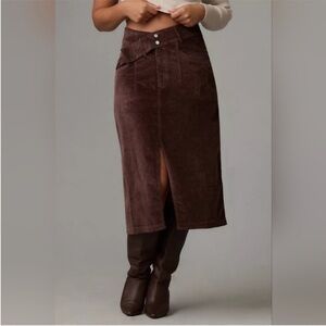 Anthropologie Pilcro double waist Brown Corduroy Midi Skirt Women’s size 14